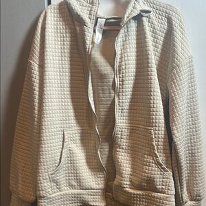Quilted Tan Zip-Up Hoodie